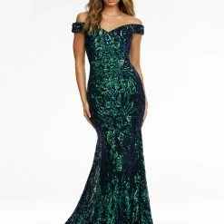 Ashleylauren Ashley Lauren 11112 Off The Shoulder Stretch Sequin Gown