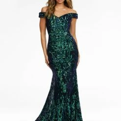 In Stock Mermaid Dresses Ashley Lauren 11112 Baby Pink Prom Dress Size 2 Off The Shoulder Stretch Sequin Gown