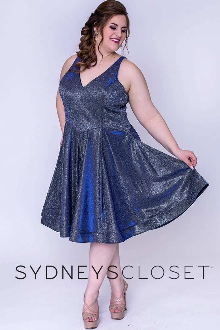 Sydney's Closet 8100 V Neckline Holographic Short Formal Cocktail Dress Plus Sized 18 Sydney's Closet 8100 V Neckline Holographic Short Formal Cocktail Dress Plus Sized
