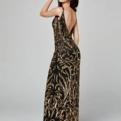 In Stock Primavera Couture 3454 Size 8 Black/Gold Sequin Prom Dress Pageant