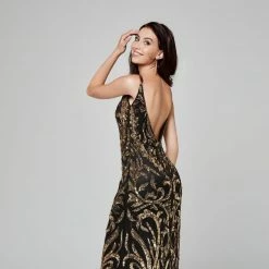 In Stock Primavera Couture 3454 Size 8 Black/Gold Sequin Prom Dress Pageant