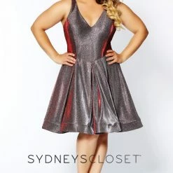 Sydney's Closet 8100 V Neckline Holographic Short Formal Cocktail Dress Plus Sized 36 Sydney's Closet 8100 V Neckline Holographic Short Formal Cocktail Dress Plus Sized