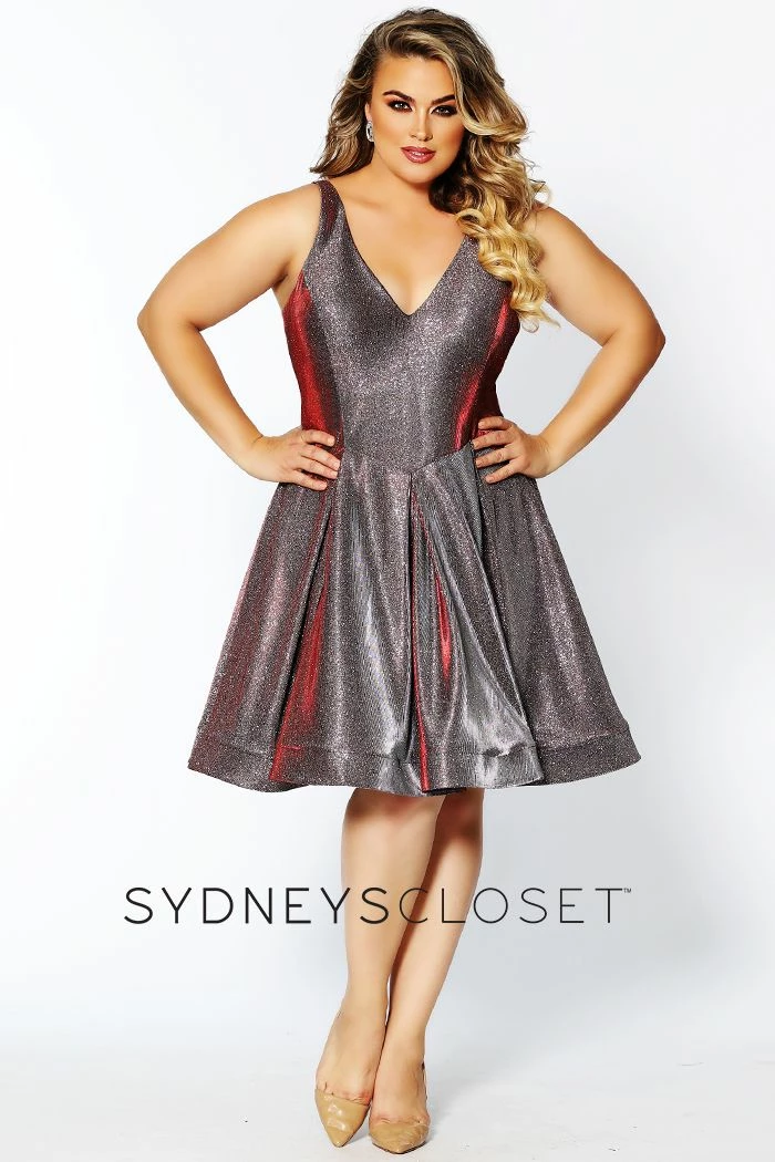 In Stock Sydney's Closet 8100 Sz 14 Cobalt V Neckline Holographic Short Formal Cocktail Dress Plus Sized 19 In Stock Sydney's Closet 8100 Sz 14 Cobalt V Neckline Holographic Short Formal Cocktail Dress Plus Sized