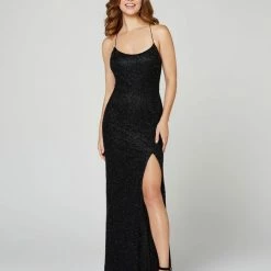 Sequin Dresses Primavera Couture 3413 Scoop Neckline Beaded Sequins Prom Dress Open Back Slit