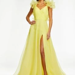 Ashleylauren Ashley Lauren 11166 Organza Prom Dress With Ruffle Shoulder Detail Ballgown Dresses