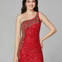 Primavera Couture 3637 Long Fitted Sequin One Shoulder Prom Dress Slit Pageant Formal