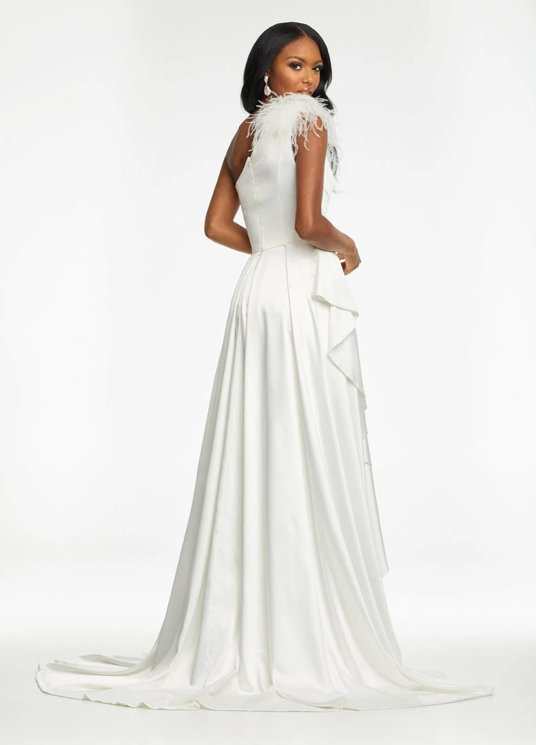 Ashleylauren Ashley Lauren 11134 One Shoulder High Low Prom Dress With Feather Detailed Shoulder 3 Ashleylauren Ashley Lauren 11134 One Shoulder High Low Prom Dress With Feather Detailed Shoulder