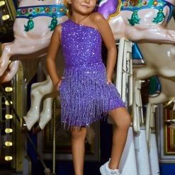 Ashley Lauren Kids Ashley Lauren 8049 Kids One Shoulder Romper With Fringe Girls And Preteen's Fun Fashion Fringe & Tassels