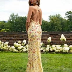 Primavera Couture 3073 Long Beaded Floral Print Prom Dress Evening Gown Side Slit