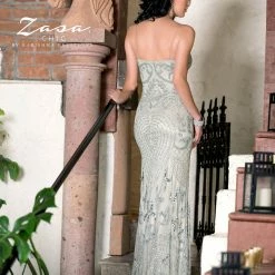 In Stock Zasa Chic Karishma Creations 2081 Sage Size 4strapless Beaded Formal Dress