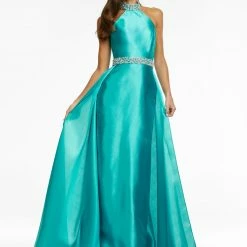 Ashleylauren Ashley Lauren 11148 High Neckline Column Prom Dress With Overskirt