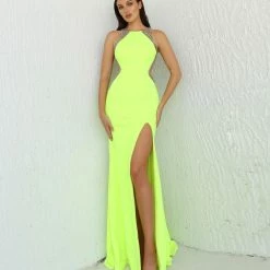 Johnathan Kayne 2023 Fit Flare Mermaid Pageant Prom Dress High Neck Sheer Cutout