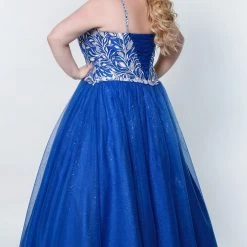 In Stock Ballgown Dresses Sydney's Closet SC7329 Size 14 Glitter And Lace Prom Dress Ball Gown Plus Sized SC 7329