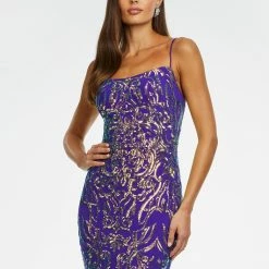 Ashleylauren Ashley Lauren 11114 Spaghetti Strap Stretch Sequin Gown With Lace Up Back Mermaid Dresses