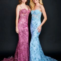 In Stock Mermaid Dresses Nina Canacci 6556 Size 8 Long Mermaid Prom Pageant Gown Sheer Lace Corset Dress Train