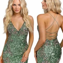 Primavera Couture 3301 Cocktail Dress Sequins Open Back Homecoming Dress Backless Dresses