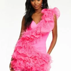 Ashleylauren Ashley Lauren 4482 One Shoulder Cocktail Dress With Ruffles & Feather Details