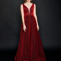 Nina Canacci 5208 Long Ballgown Prom Pageant Gown Shimmer Dress V Neck