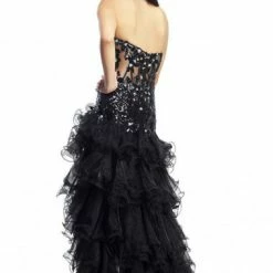 In Stock Corset Dresses Riva R9738 Black Size 0,4 Prom Dress Corset Sheer High Low Lace Organza Gown