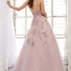 Andrea & Leo Couture Andrea & Leo SOPHIA A0892 A Line Shimmer Sheer Ballgown Formal Dress Floral Lace Dress