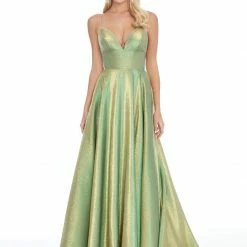 In Stock Ashley Lauren 1937 Lime/Gold Prom Dress Sz 12, 14 Metallic Shimmer V Neckline 19 In Stock Ashley Lauren 1937 Lime/Gold Prom Dress Sz 12, 14 Metallic Shimmer V Neckline