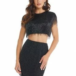 Ashleylauren Ashley Lauren 4397 Two Piece Fringe Short Cocktail Dress Homecoming Dress Sequin Dresses