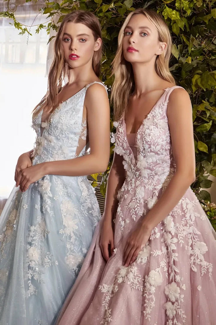 In Stock Ballgown Dresses Andrea & Leo Gardenia A1028 Size 8 Long Shimmer Ball Gown 3D Lace Formal Dress V Neck 4 In Stock Ballgown Dresses Andrea & Leo Gardenia A1028 Size 8 Long Shimmer Ball Gown 3D Lace Formal Dress V Neck