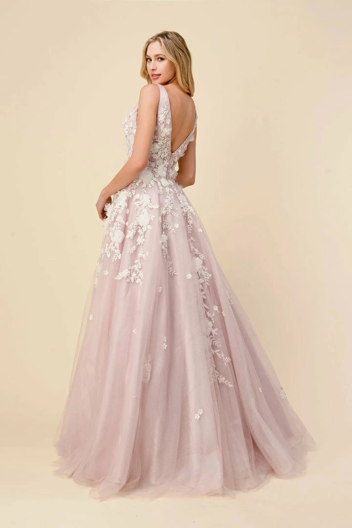 In Stock Ballgown Dresses Andrea & Leo Gardenia A1028 Size 8 Long Shimmer Ball Gown 3D Lace Formal Dress V Neck 7 In Stock Ballgown Dresses Andrea & Leo Gardenia A1028 Size 8 Long Shimmer Ball Gown 3D Lace Formal Dress V Neck