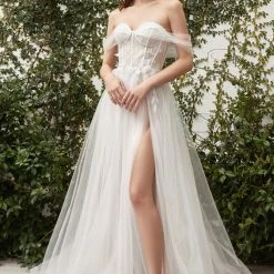 Andrea & Leo Couture 0822 Long A Line Sheer Wedding Dress Off Shoulder Bridal Gown Corset Dresses