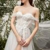 Andrea & Leo Couture 0822 Long A Line Sheer Wedding Dress Off Shoulder Bridal Gown Corset Dresses