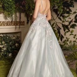 Andrea & Leo Couture Andrea & Leo TIANA A1040 Long Shimmer A Line Ballgown 3D Lace Formal Dress Sheer Gown Ballgown Dresses
