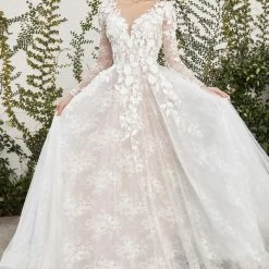 Ballgown Dresses Andrea & Leo Couture YVAINE A1067 Long Sleeve 3D Lace Wedding Dress A Line Bridal Gown