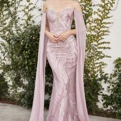 In Stock Mermaid Dresses Andrea & Leo ELEANOR A1075 Size 6 Long Mermaid Cape Sleeve Formal Dress Evening Gown
