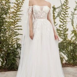 In Stock Andrea & Leo Couture ISABEL A1080 Size 6 A Line Sheer Lace Cape Wedding Dress Lace Bridal Gown