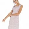 Ashleylauren Ashley Lauren 4280 Pink Tweed Cocktail Dress Square Neckline Above Knee Length