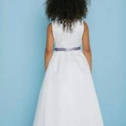 Rosebuds 5109 Long Flower Girl Dress First Communion Ribbon Broach Sash