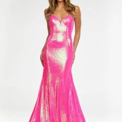 Ashleylauren Ashley Lauren 11163 Peak Points Neckline Prom Dress Fitted Sequined Evening Gown Sequin Dresses