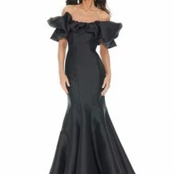 Ashleylauren Ashley Lauren 11057 Off The Shoulder Mikado Prom Dress With Oversized Ruffles