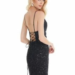 Ashleylauren Ashley Lauren 4407 Pink Cocktail Dress Sequins V Neckline Homecoming Dress Sequin Dresses