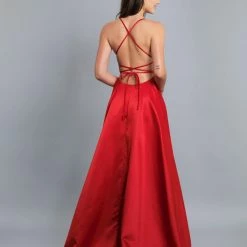Dave & Johnny 6690 Long Satin Maxi Slit Prom Dress Formal Backless Gown