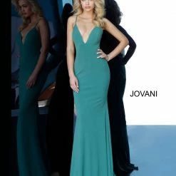 Jovani 00512 V Neckline Fitted Mermaid Prom Dress Open Back Evening Gown Pageant Dress