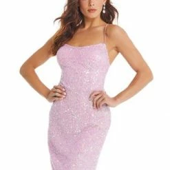 Ashleylauren Ashley Lauren 4395 Lilac Cocktail Dress Sequins With Lace Up Back Homecoming Dress