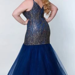 Sydney's Closet SC7322 Mermaid Prom Dress Plus Size Formal V Neck Gown Mermaid Dresses