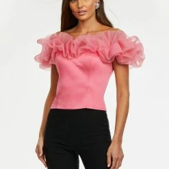 Ashleylauren Ashley Lauren 9002 Off The Shoulder Ruffle Top