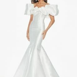 Ashleylauren Ashley Lauren 11057 Off The Shoulder Mikado Prom Dress With Oversized Ruffles