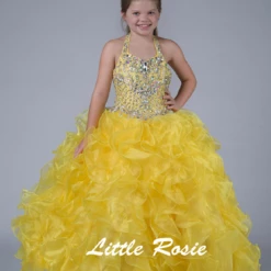 In Stock Ballgown Dresses Little Rosie 2084 Size 6 White Girls Long Ruffle Pageant Dress Glitz Halter Ballgown
