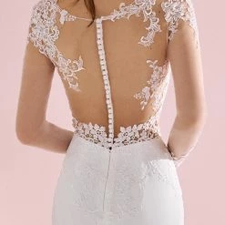 White One Bridal White One ALEXANDRE Bridal Pronovias Wedding Dress Crepe Mermaid Sheer Lace Long Sleeve Mermaid Dresses