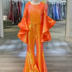 Sequin Dresses Ashley Lauren Kids 8071 Sequin Jumpsuit Long Bell Sleeve Pageant Fun Fashion