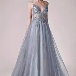 Andrea & Leo Couture Andrea & Leo OPHELIA A0672 Long Shimmer Maxi Slit Sheer Formal Dress A Line Beaded Ballgown Dresses