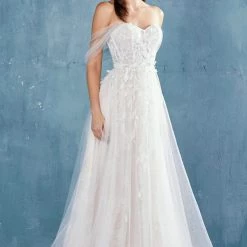 In Stock Andrea & Leo Couture 0822 Size 4 Long A Line Sheer Wedding Dress Off Shoulder Bridal Gown Corset Dresses
